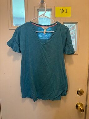 Matilda Jane Teal V-Neck Short Sleeve Ruffle Tee
